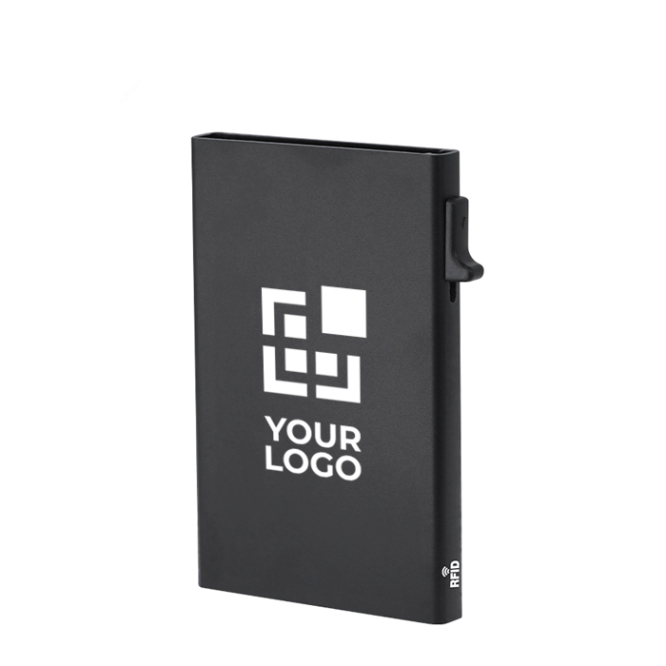 Porta-cartões de alumínio com suporte magnético e bloqueio RFID