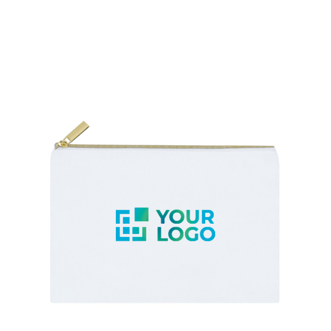 Nécessaire de poliéster com fecho de correr dourado para sublimação