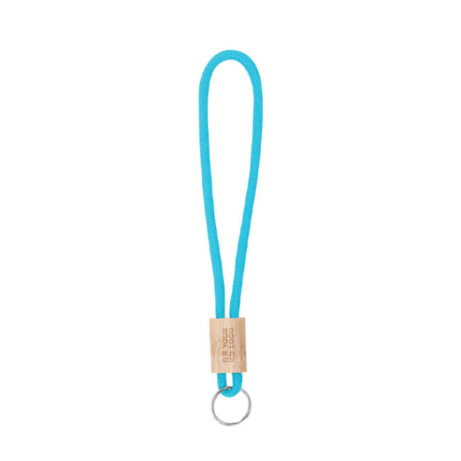 Porta-chaves de cordão de poliéster colorido com ajuste de bambu