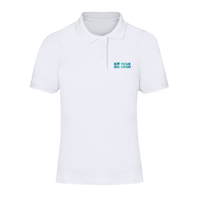 Polo de algodão piqué branco de manga curta para mulher 180 g/m²