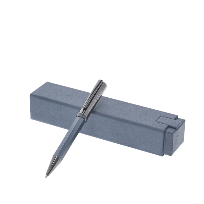 Caneta premium metálica giratória e recarregável, tinta azul