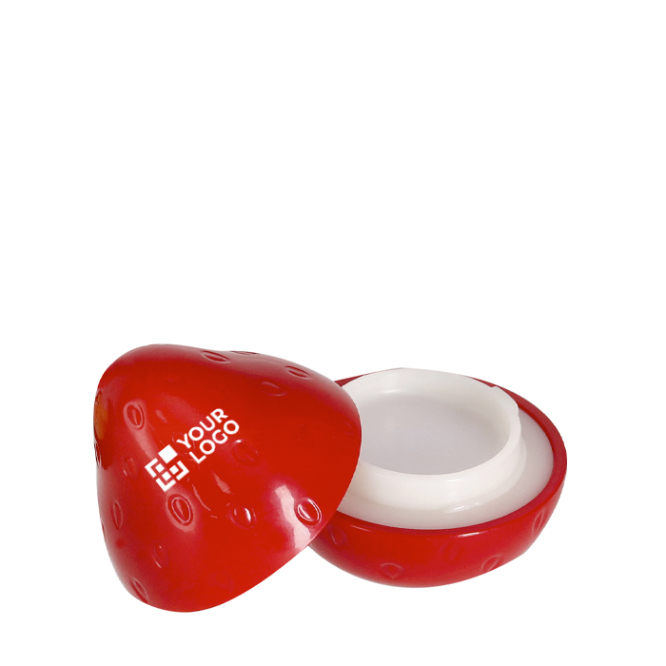 Bálsamo labial em recipiente com design de fruta, aroma baunilha FPS15