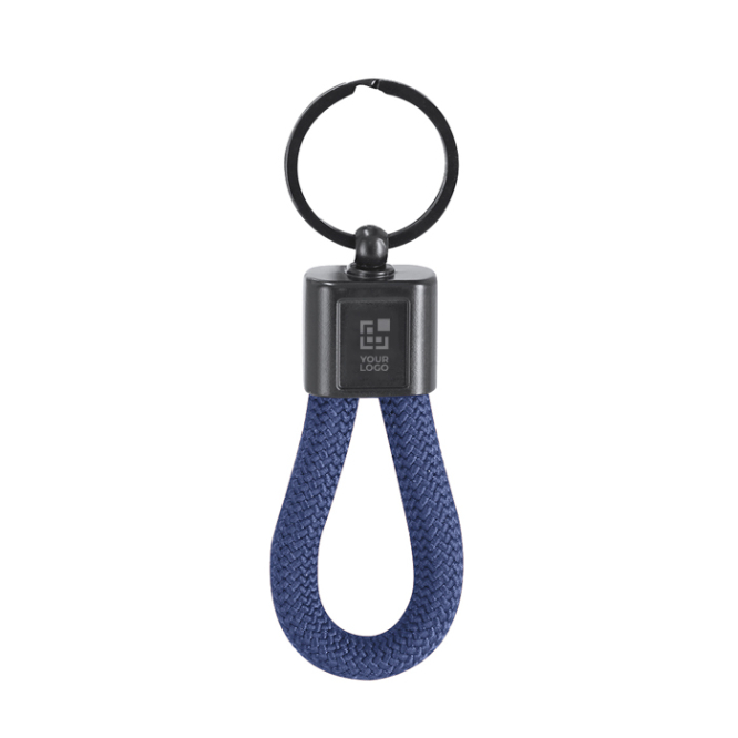 Porta-chaves com cordão de poliéster e placa metalizada para gravar