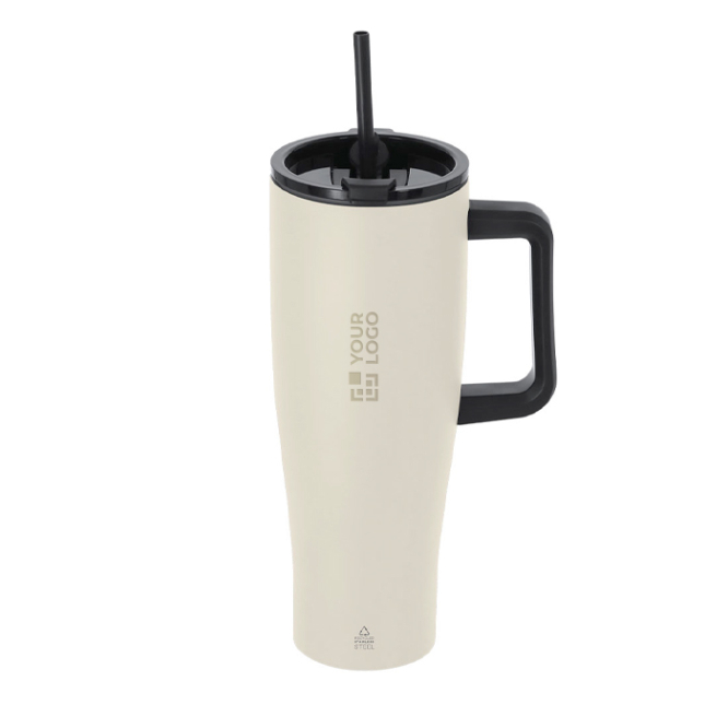 Caneca térmica de aço inoxidável com sistema de bebida duplo 1,2 L