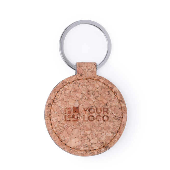 Porta-chaves económico de cortiça redondo, gravação a laser Eco Round