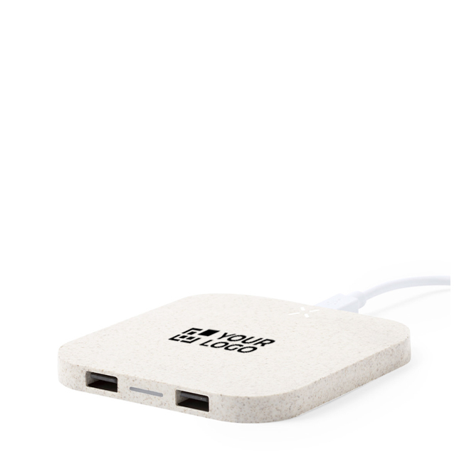 Base de carga sem fios de palha de trigo até 3 dispositivos