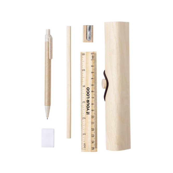 Estojo de madeira personalizável com 5 peças