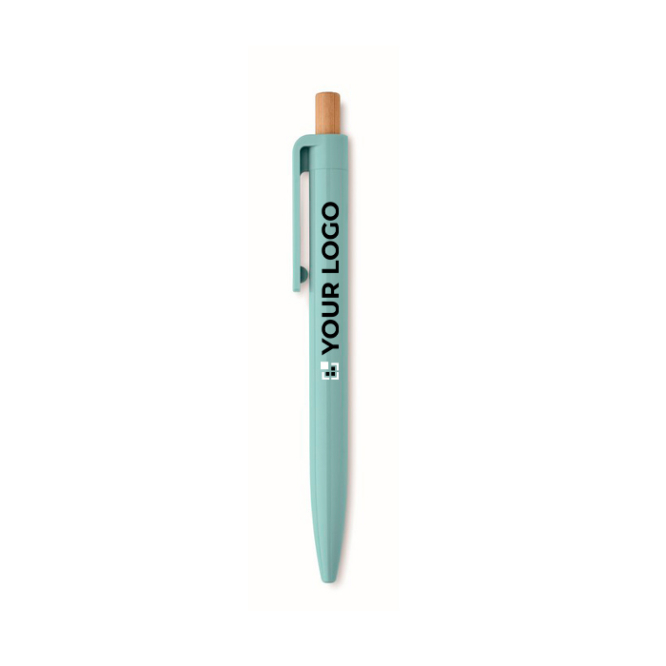 Caneta monocromática com botão de bambu, tinta azul