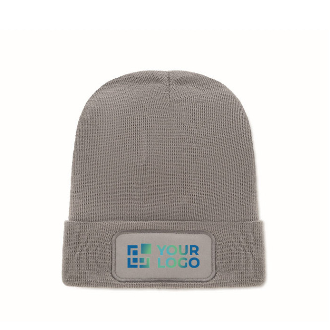 Gorro unissexo de poliéster RPET com patch para personalizar