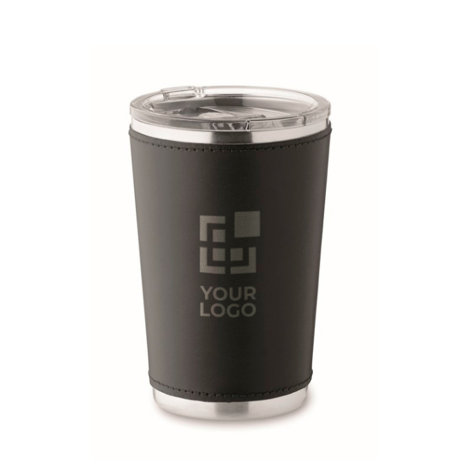 Copo de aço inoxidável com manga amovível de pele sintética 350 ml