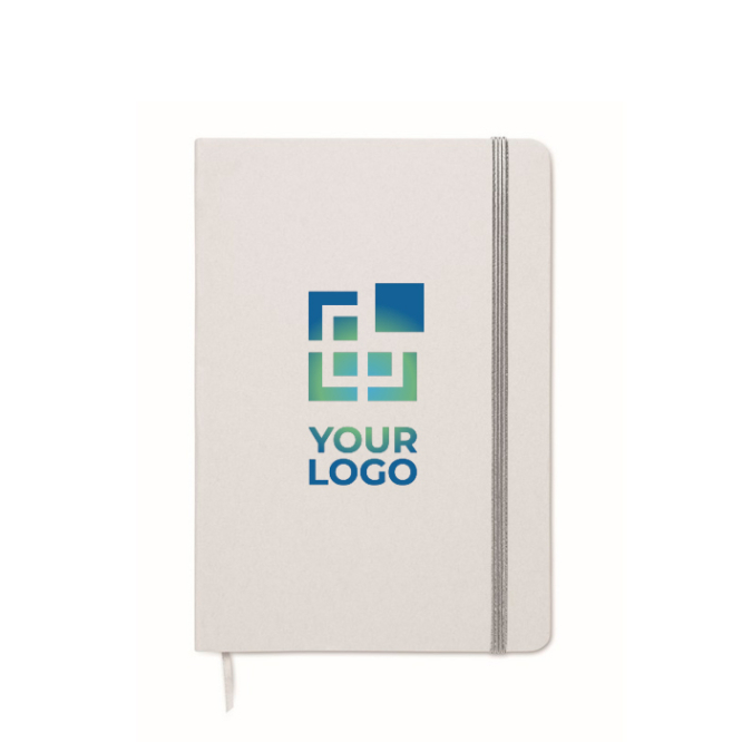 Caderno de linhas branco com fita elástica e marca-página colorido A5