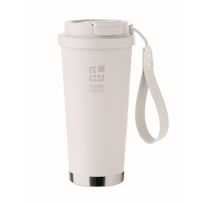 Copo de aço inoxidável reciclado com tampa e palhinha 2 em 1, 500 ml