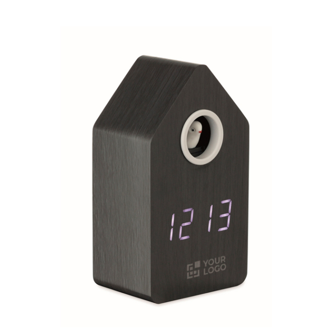 Despertador em forma de casota de pássaro com ecrã LED branco