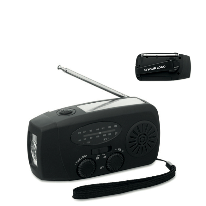 Rádio portátil solar com lanterna e bateria externa de emergência