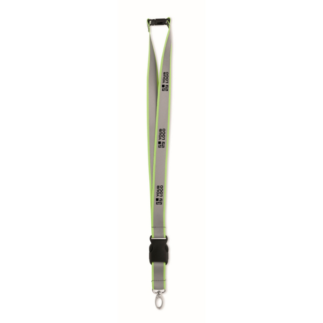 Lanyard refletor de rPET com fecho de segurança e grossura de 2,5 cm