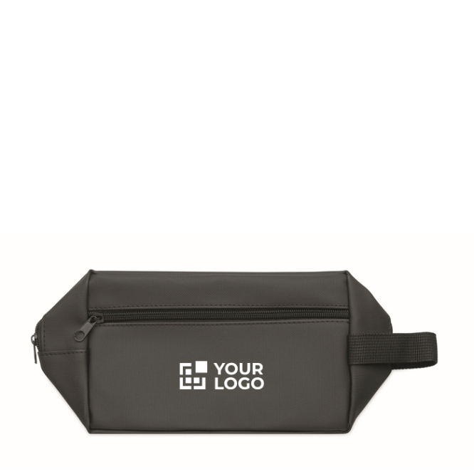 Nécessaire de poliéster rPET 600D com asa e fecho de correr