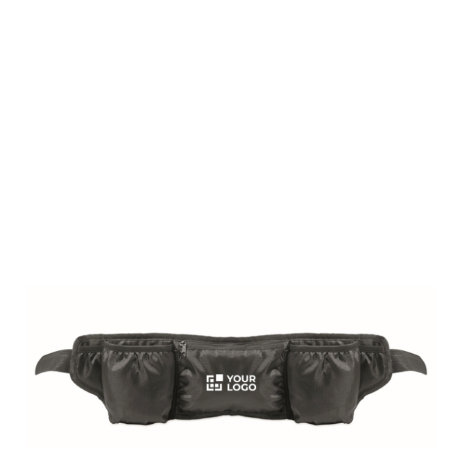 Bolsa de cintura desportiva de poliéster rPET com bolsos e malha