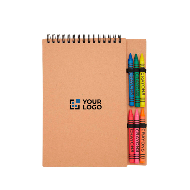 Caderno de argolas com capa mole e lápis de cera incluídos