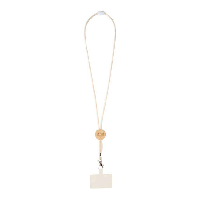 Lanyard para telemóvel com detalhe de bambu ecológico no centro