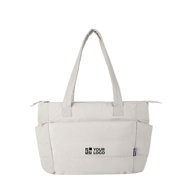 Saco tote poliéster reciclado acolchoado com bolso portátil 15,6
