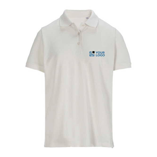 Polo de algodão penteado para mulher, manga curta e 3 botões