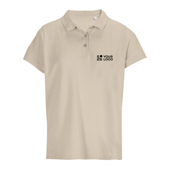 Polo para mulher 100% de algodão penteado, gola canelada com 3 botões