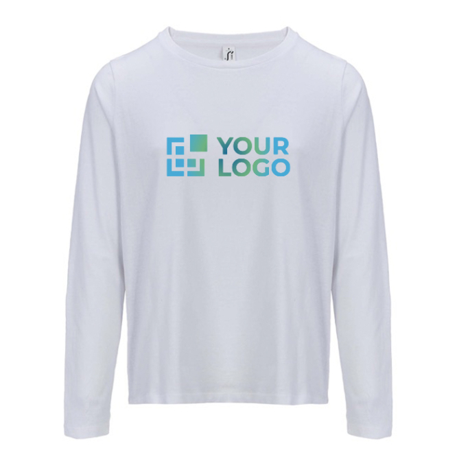 T-shirt de algodão semipenteado de manga comprida e gola redonda