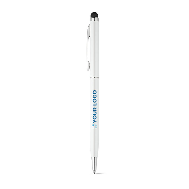 Canetas gravadas com ponteira tátil de cor cromada tinta azul Vip Thin