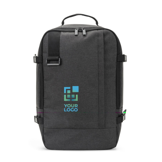 Mochila de poliéster reciclado com medidas para companhias aéreas 14''