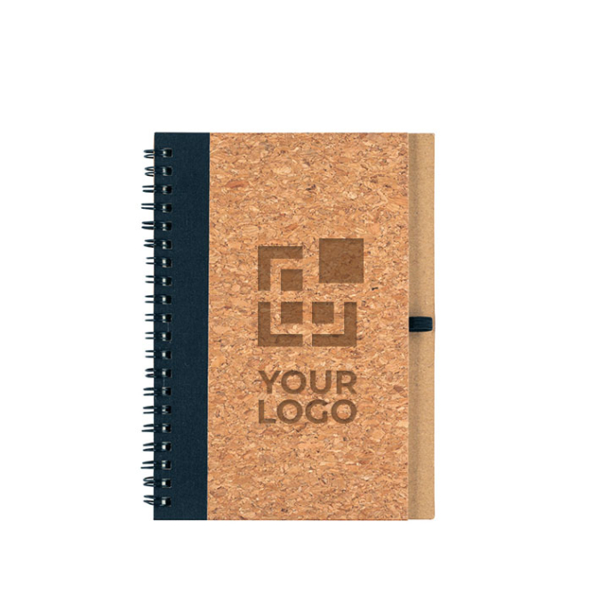Caderno capa dura de cortiça e RPET com caneta, B6, folhas lisas