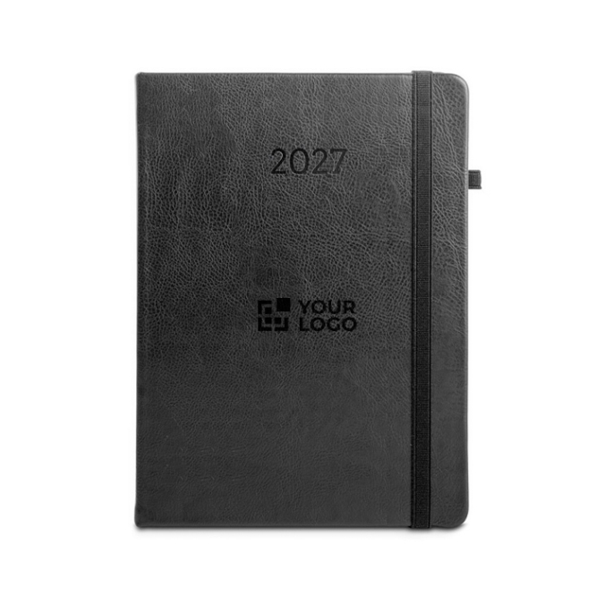 Agenda B5 com capa em pele sintética resistente à água e fecho elástico