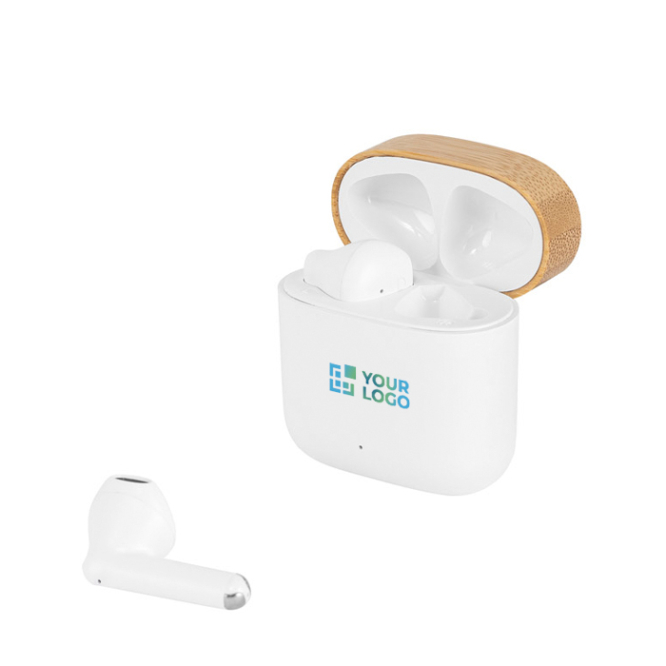 Auriculares sem fios com tampa de bambu e 5 horas de autonomia