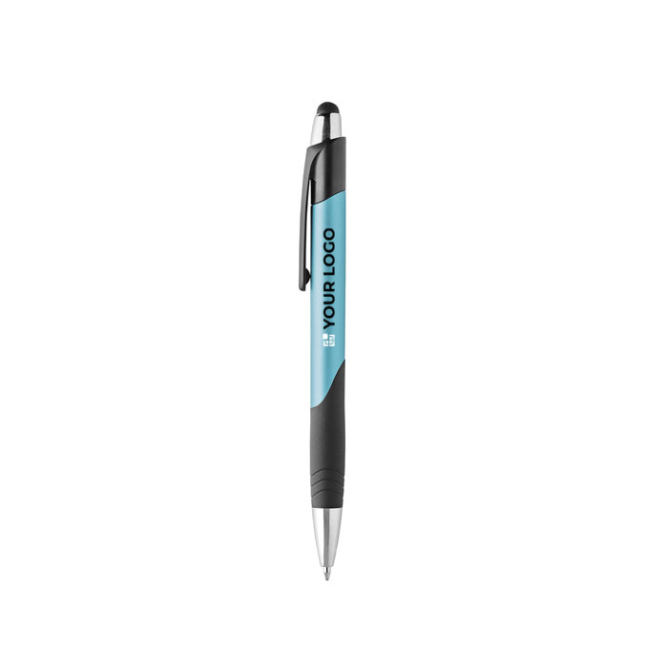 Esferográfica de plástico em cores com botão de toque tinta azul vista principal
