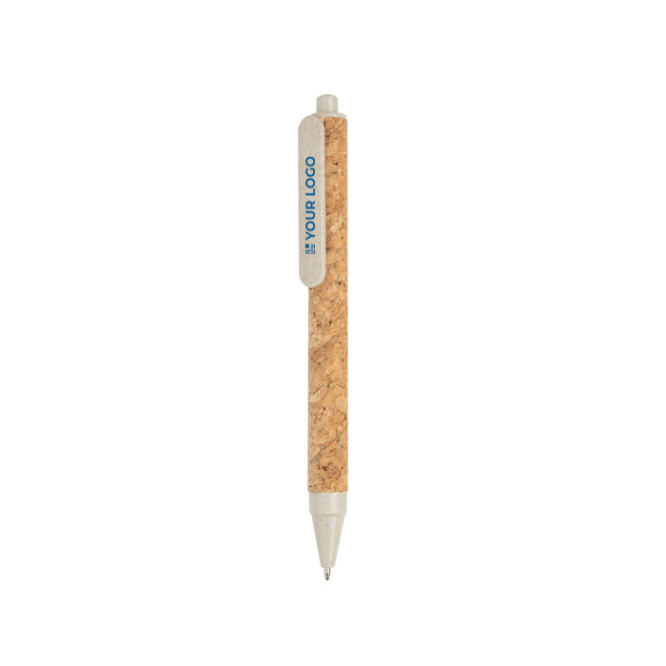 Esferográfica de fibra de trigo e cortiça com botão, tinta preta vista principal