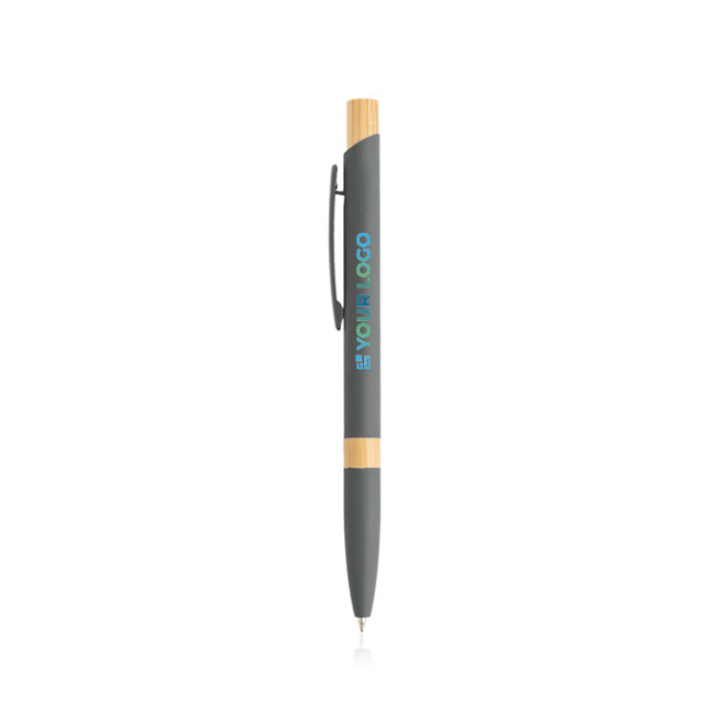 Caneta de alumínio reciclado com detalhes de bambu, tinta azul