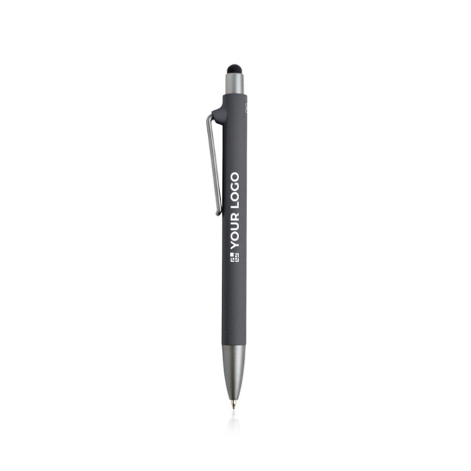 Caneta eco de plástico reutilizável e toque de borracha, tinta azul