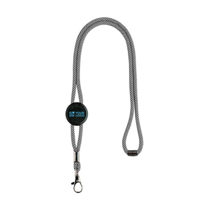Lanyard tubular ajustável com fecho de segurança no pescoço vista principal