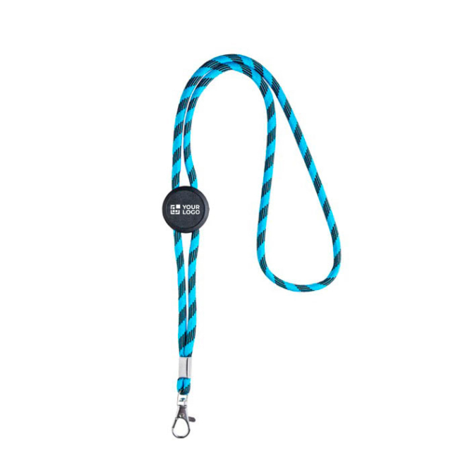 Lanyard tubular listrado sustentável de RPET com mosquetão 3cm vista principal