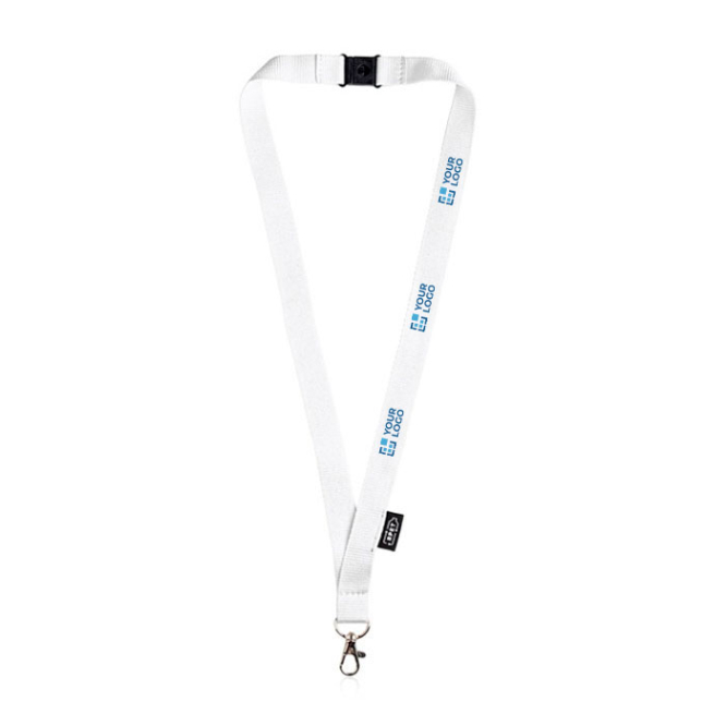 Lanyard de RPET com fecho de segurança e mosquetão metálico 3cm vista principal