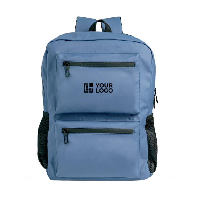 Mochila de pele de PU com bolsos frontais e laterias de rede 15,6