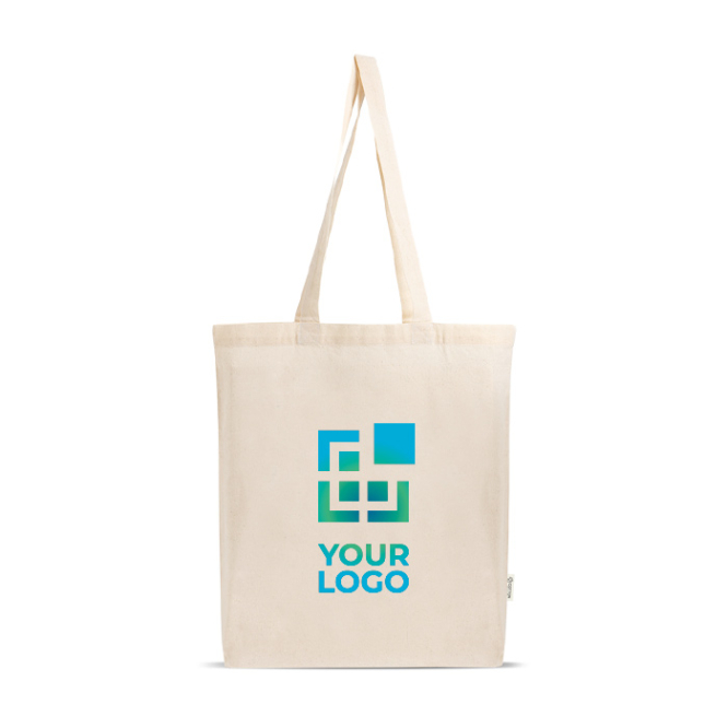 Saco de algodão e plástico reciclados com fole na base 140 g/m2