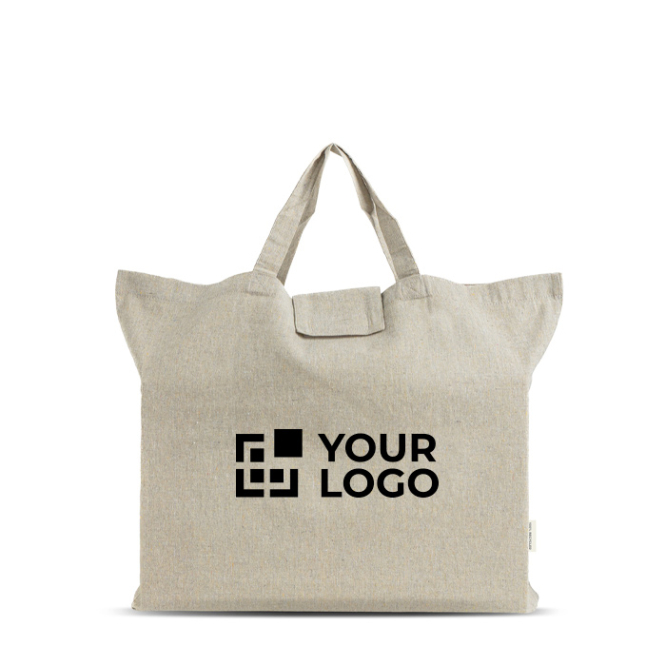 Saco dobrável em algodão reciclado com fole e asas curtas 150 g/m²