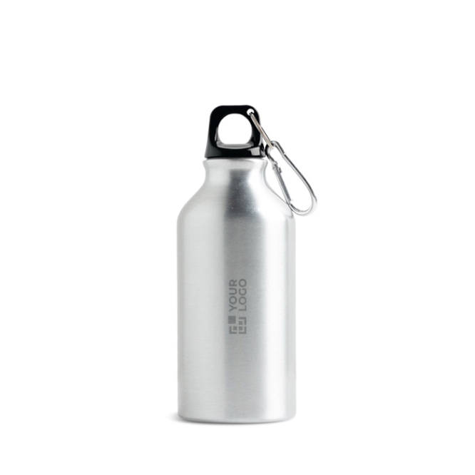 Garrafa de alumínio reciclado com tampa colorida e mosquetão 400 ml