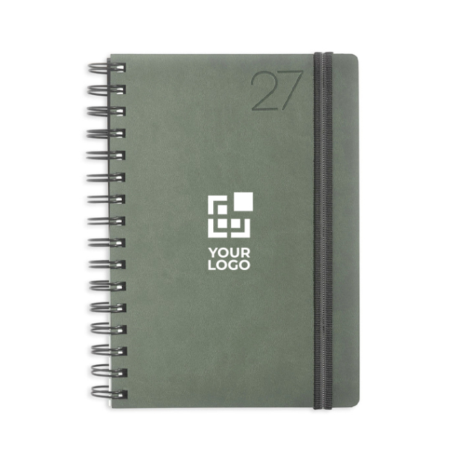 Agenda diária A5 com capa em pele sintética e dupla argola