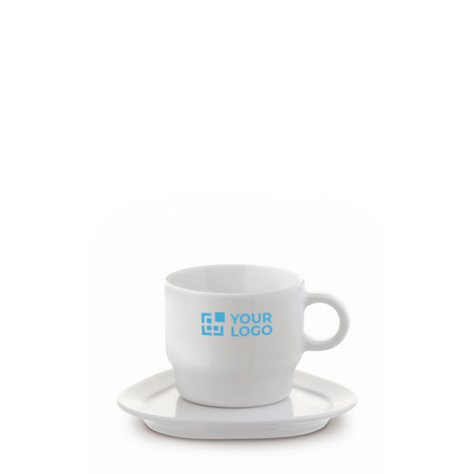 Chávena de café personalizada com pires triangular feita na UE 180 ml vista principal