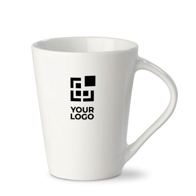 Caneca de porcelana branca, grande pega triangular feita na UE 270 ml vista principal