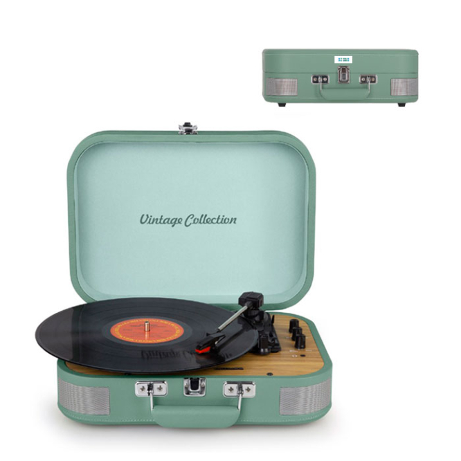 Gira-discos estilo vintage com Bluetooth, porta AUX e porta USB vista principal