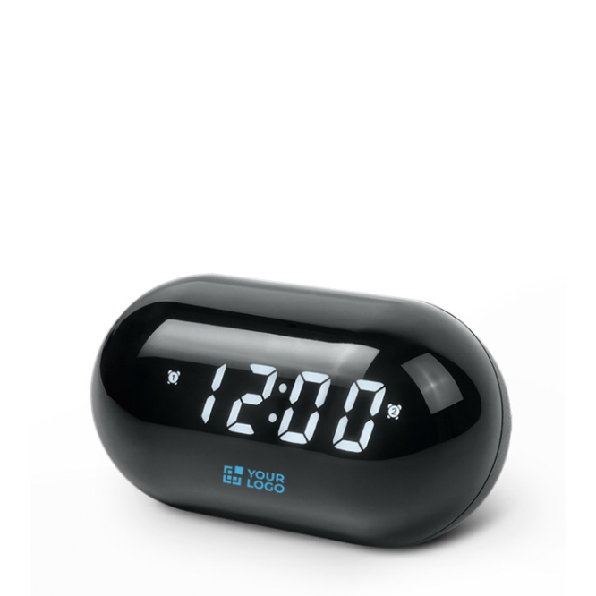 Rádio-despertador redondo e compacto com ecrã digital para a hora