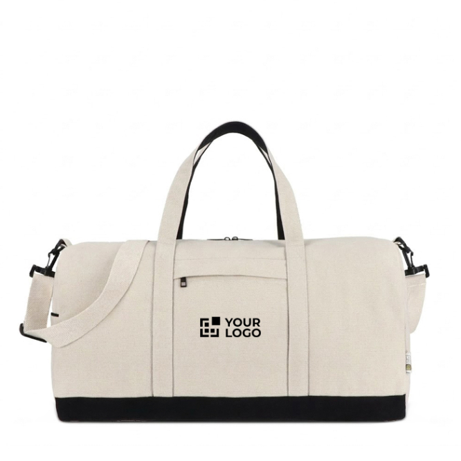 Saco de viagem de algodão e poliéster com bolso frontal e lateral