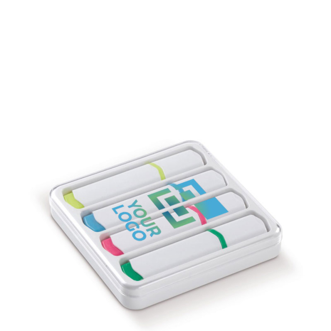 Kit de 4 marcadores de diferentes cores em caixa transparente vista principal